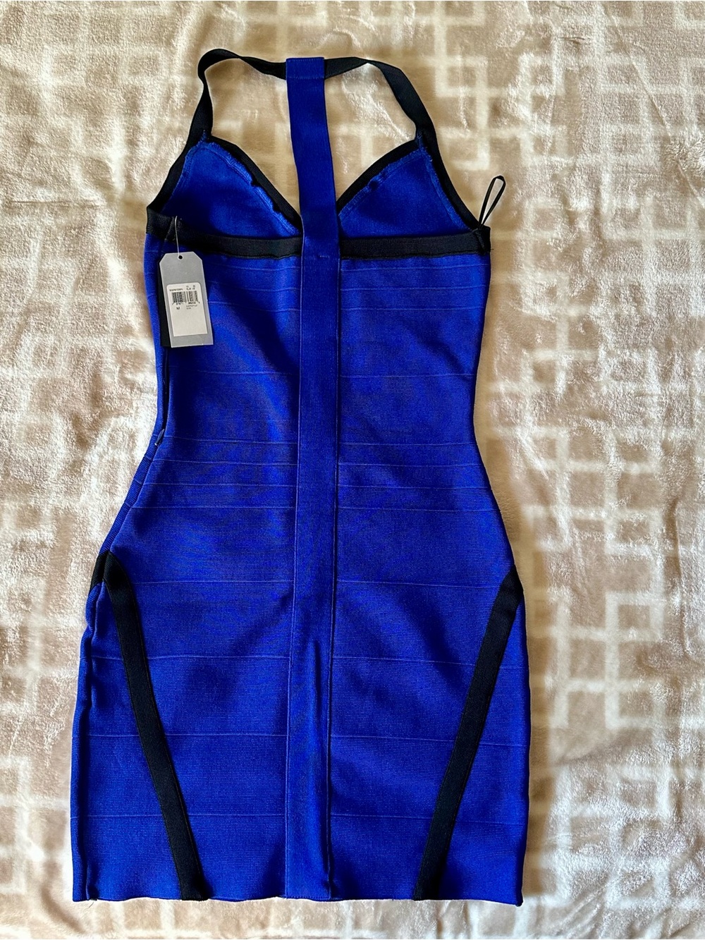 Guess Royal Blue and Black Halter Body-con Mini Dress - Picture 7 of 7